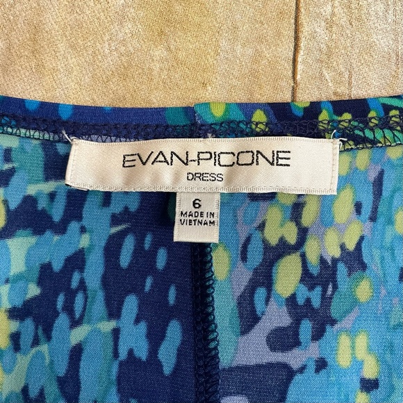 Evan Picone Teal & Blue Pattern Summer Dress | 6 - Picture 6 of 6